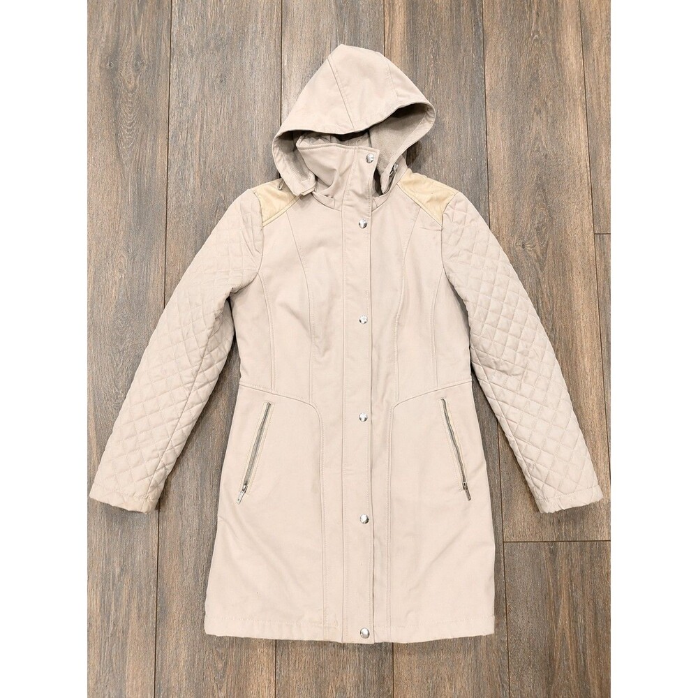 MICHAEL Michael Kors Womens M Beige Hooded Quilted Sleeve Softshell Coat